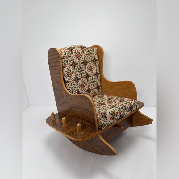 Other - Vtg Wood Rocking Chair Pin Cushion w/ Drawer Holds Spools Thread Sewing Notions